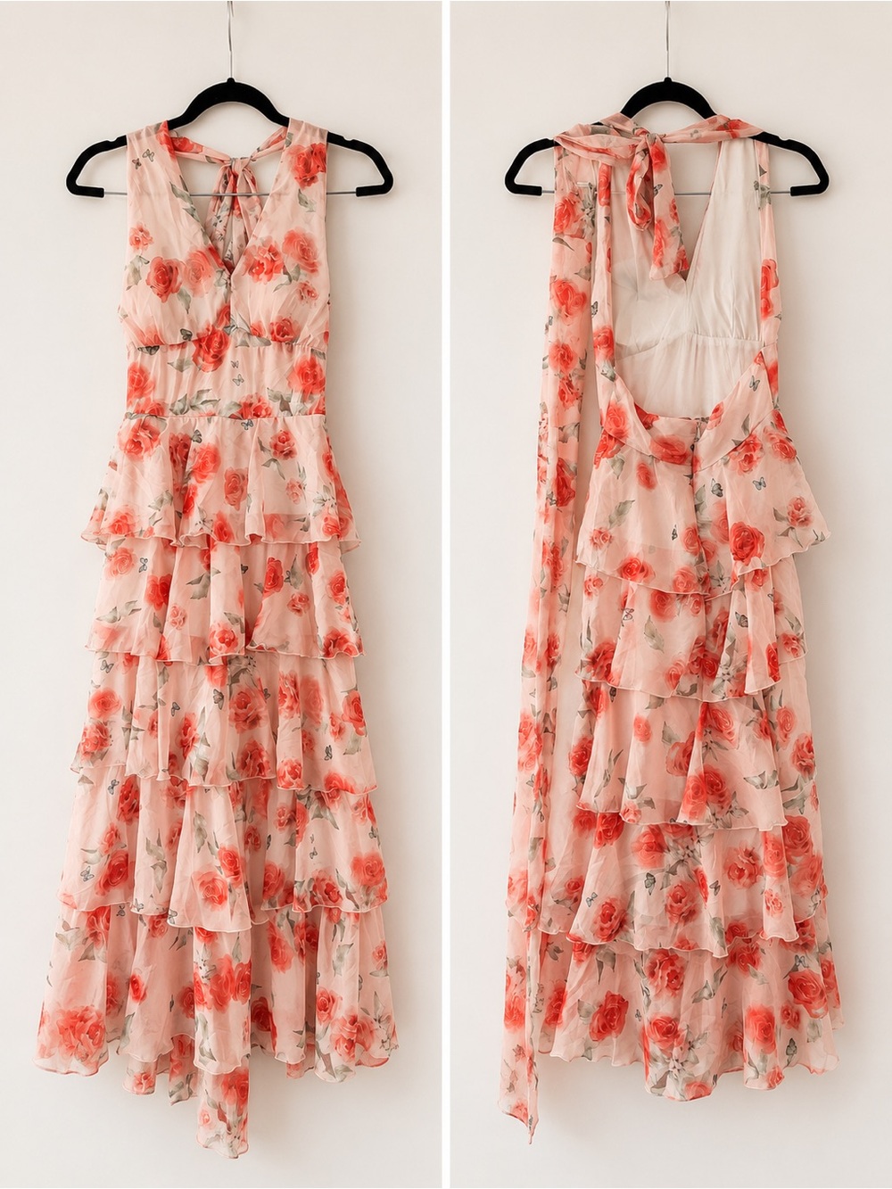 Sleeveless Floral Tiered Maxi Dress in Blush Pink - Romantic Summer Style